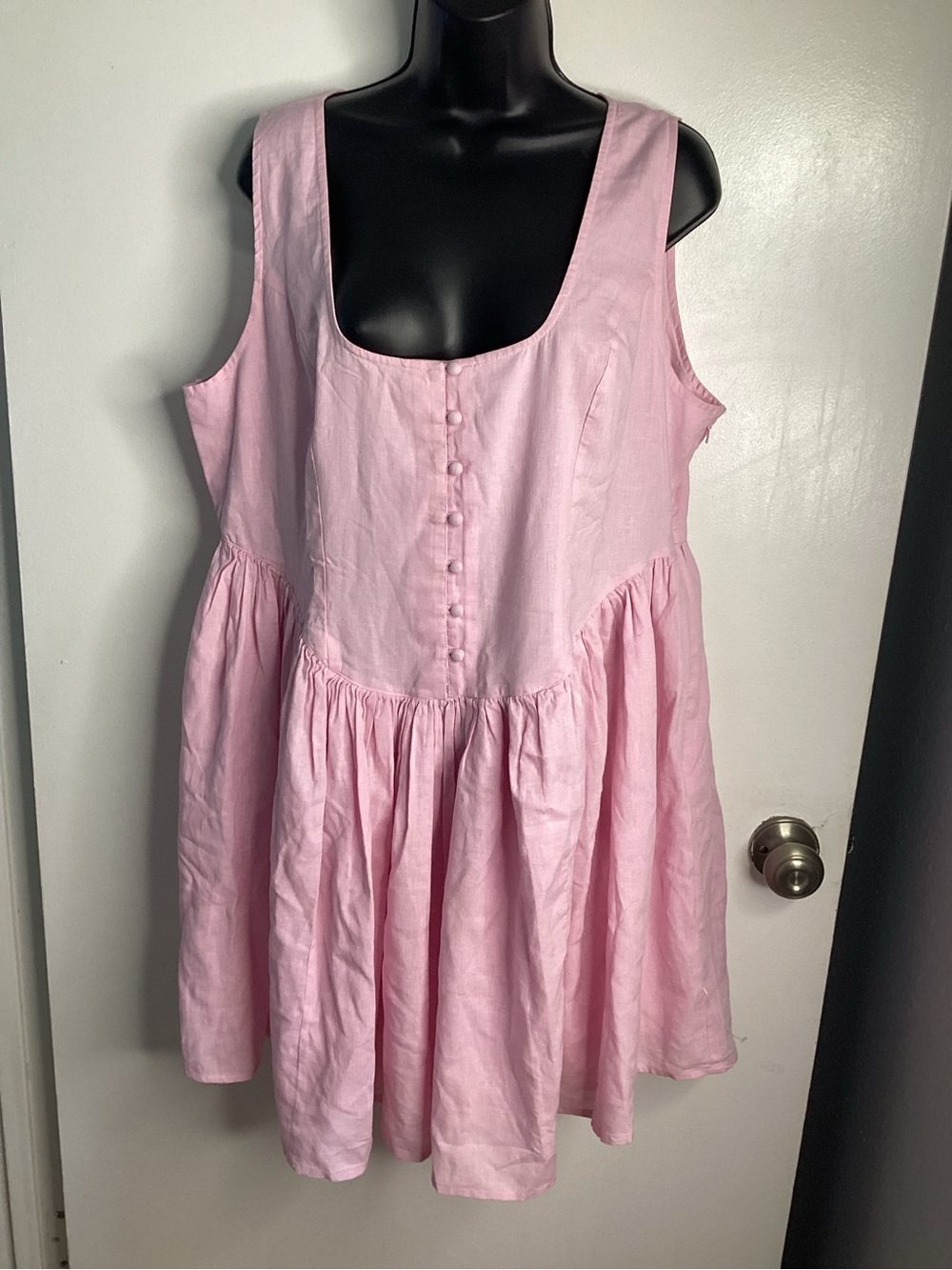 Sleeveless Pink Mini Dress with Button Front 14